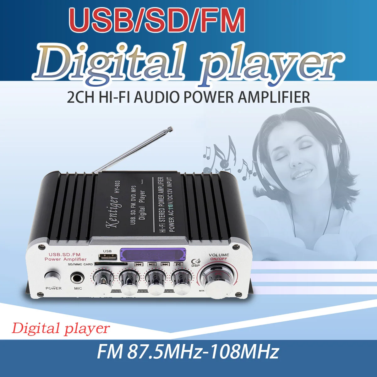 

HY-803 2CH HI-FI Bluetooth Car Audio Power Amplifier FM Radio Player Support SD / USB / DVD / MP3 Input for Car Motorcycle Home