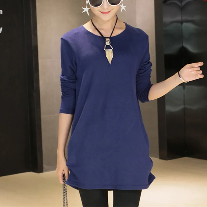 

New autumn winter 2018 Fashion Women long sleeve Loose casual pullovers sweater casual tops cotton and wool tunic dark blue