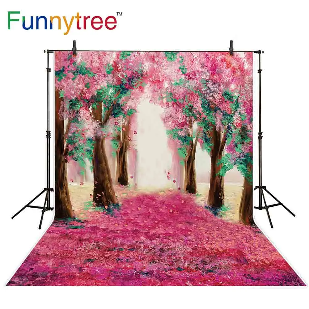 Funnytree spring backdrops photography pink flowers tree leaf art paint photocall wedding photophone photo studio background | Электроника