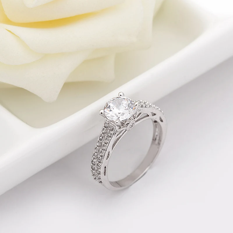 LUOTEEMI Hot Sale Luxury White Gold-Color Bridal CZ Micro Pave Female Wedding Engagement Finger Ring Classic Couple Jewelry