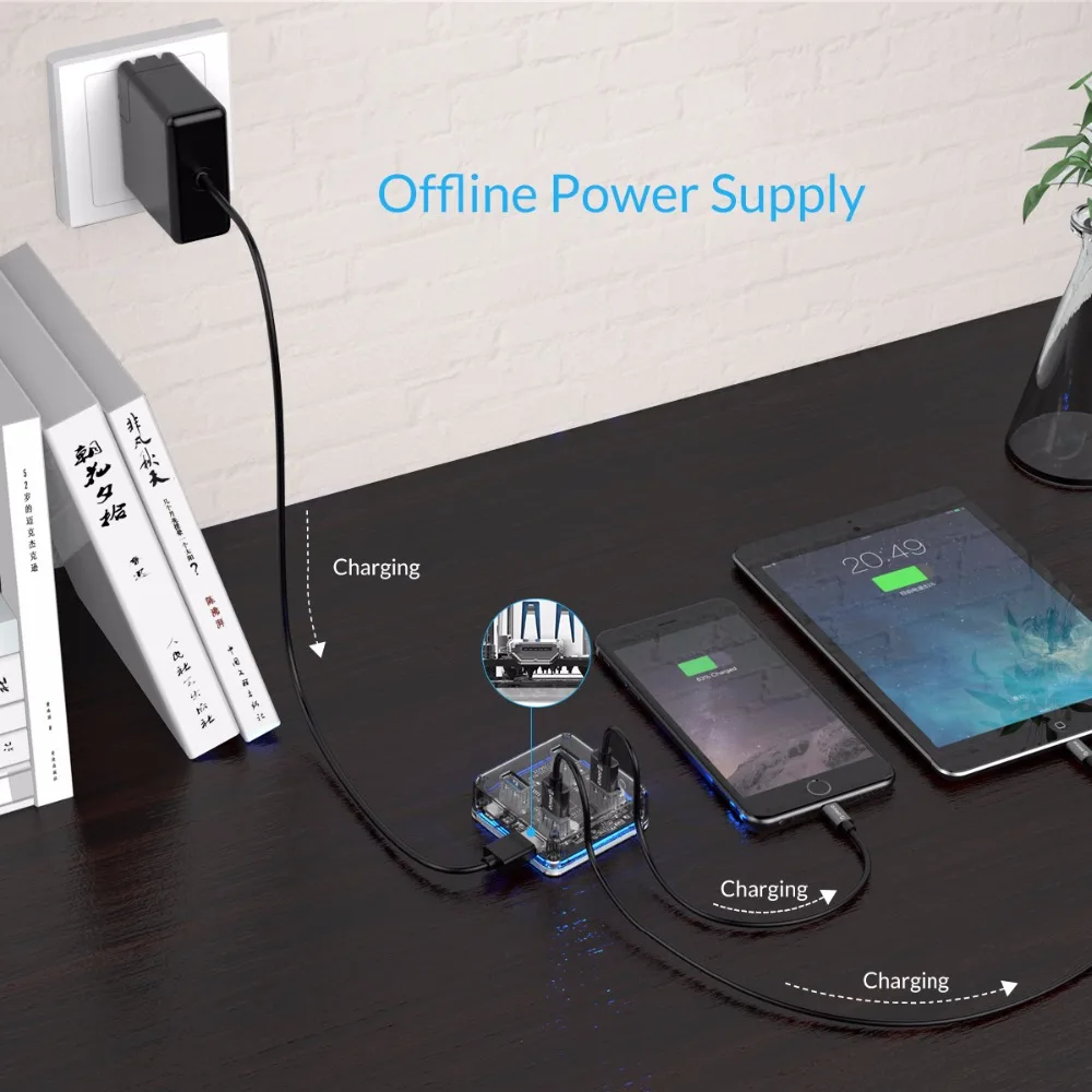 ORICO Transparent USB HUB 4 Ports USB3.0 Adapter Splitter Support External Micro USB Power Supply for Desktop Laptop Accessories
