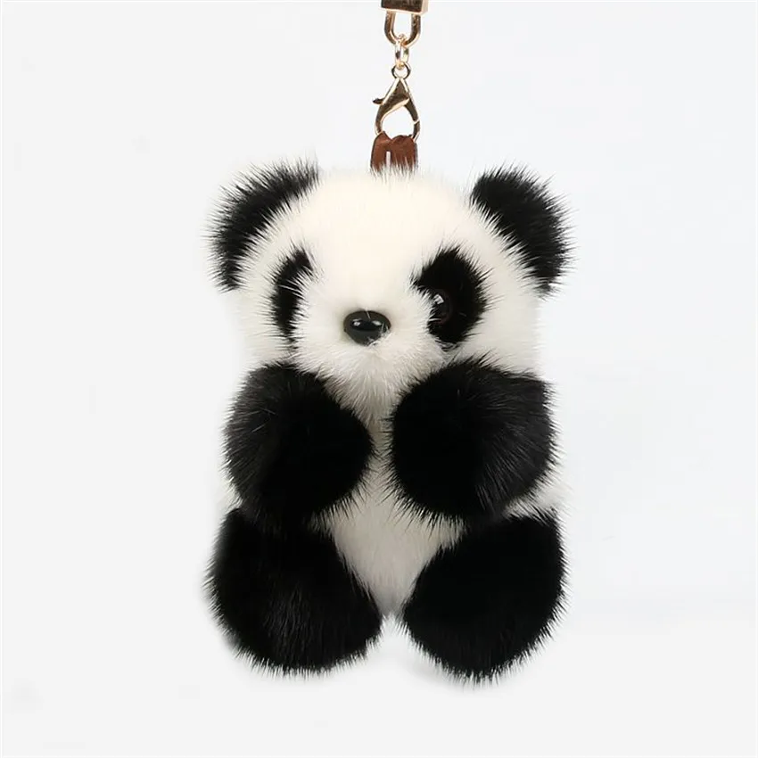 Настоящий помпон из меха норки панда брелок подвеска ручной работы мех панда женская сумка игрушка-брелок автомобили восхитительный плюш брелок