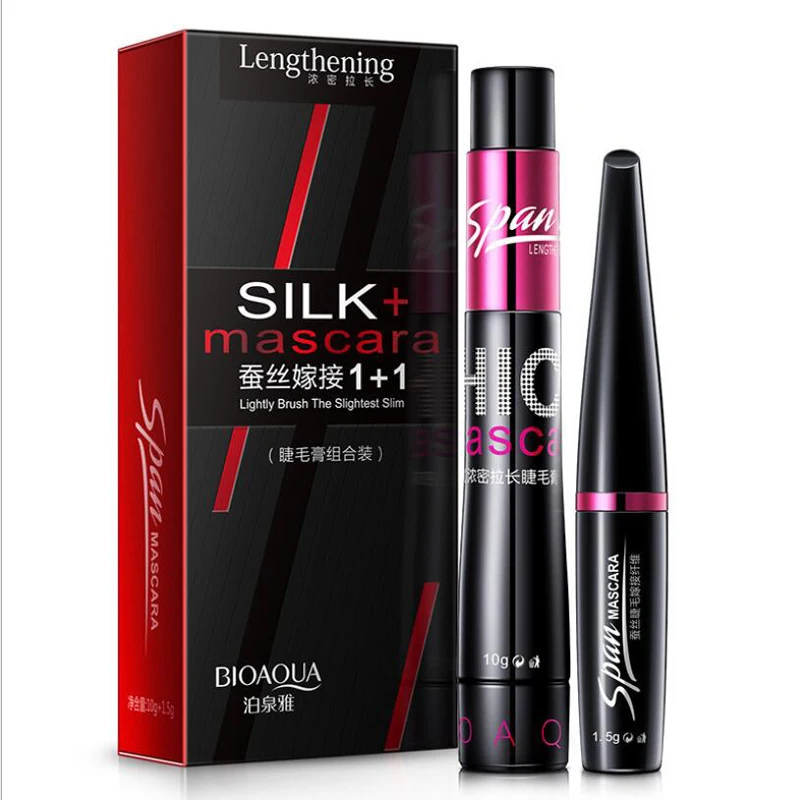 

BIOAQUA Brand 2 in 1 False Eyelashes + Mascara 3D Fiber Makeup Eyelashes Lengthening Volume Silk Eyelash Grafted Fibers Mascara