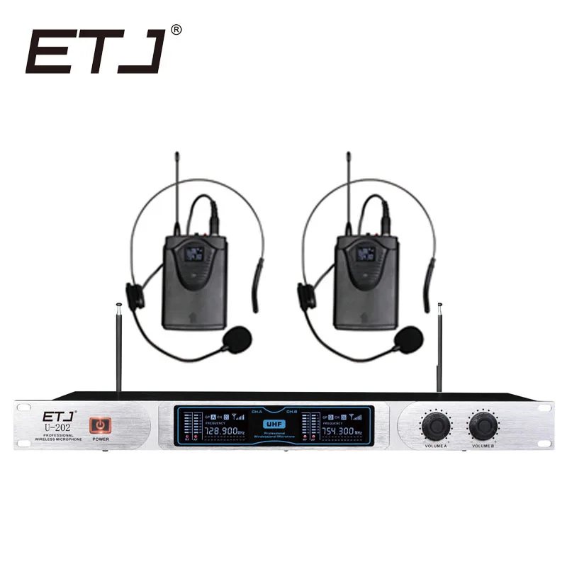 

ETJ U-202 Wireless Microphone with Screen 50M Distance 2 Channel Handheld Mic System Karaoke Wireless Microphone