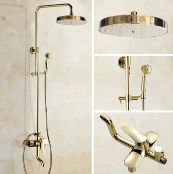 

Luxury Golden Brass Wall Mounted Bathroom Rainfall Shower Faucet Set Bathtub Mixer Tap W/ Hand Shower Cgf305