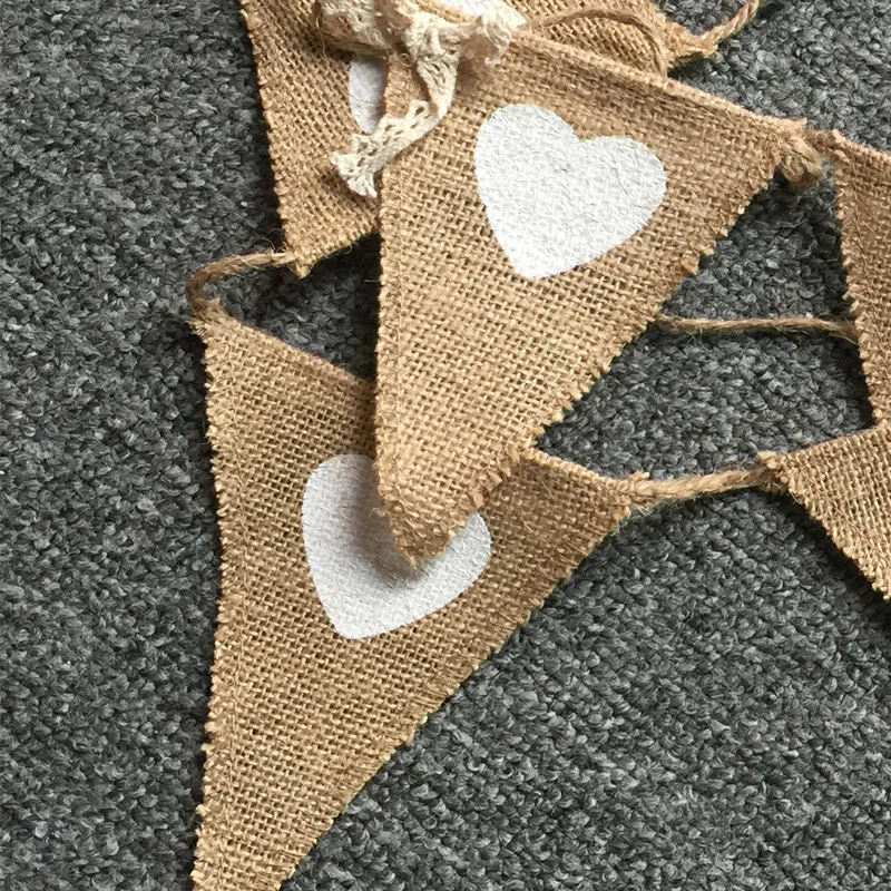 

Jute lace rope flax triangular flag for kids birthday party ribbon flower craft line heart pennant flag banner wedding supplies