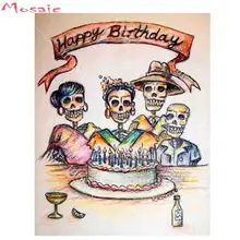 Фото на заказ, 5D DIY Алмазная картина "череп на день рождения" Алмазная Вышивка Полный крестиком квадратные Стразы мозаичный Декор