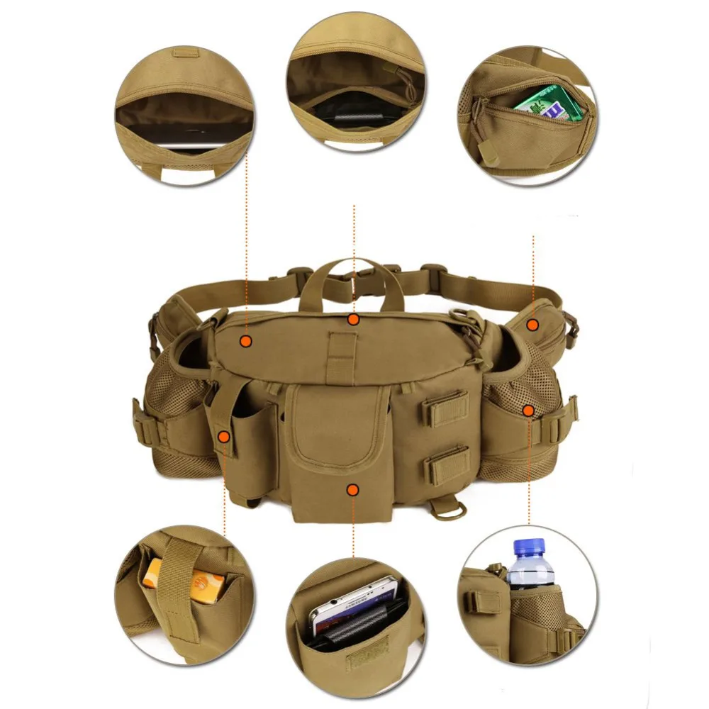  Double Water Bottle Men Nylon Waist Sport Bag Belt Tactical Military Travel Hiking Pack Camping Tac