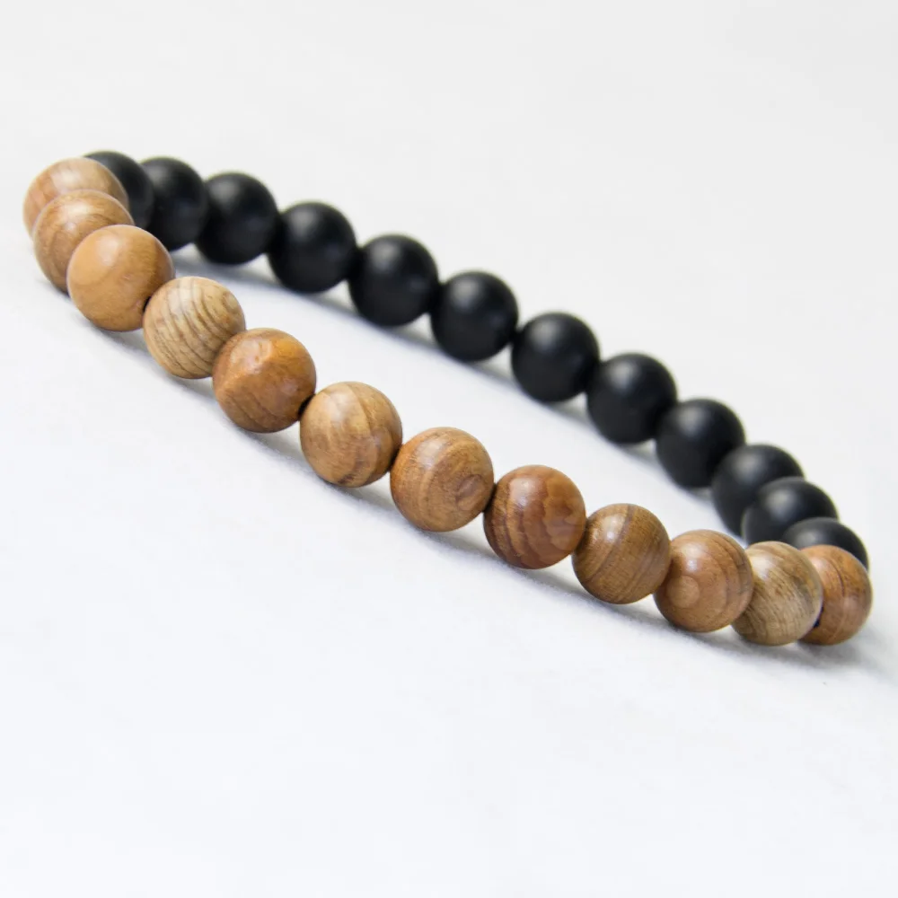 New Men Natural Wood Beads Bracelets Black Matte Onyx Meditation Prayer Bead Bracelet Women Wooden Jewelry,Yoga Jewelry