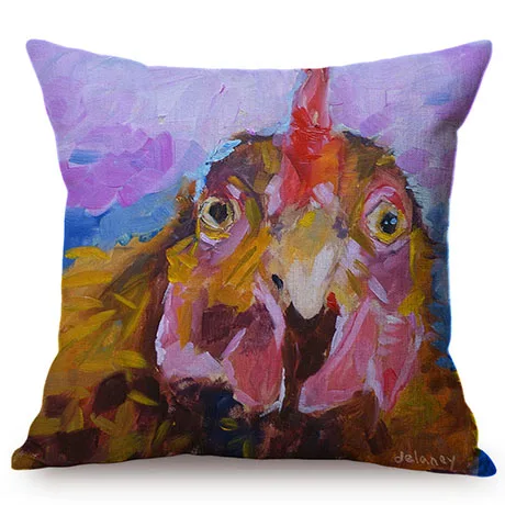 Hen Rooster Colorful Oil Painting Art Sofa Decoration Cushion Cover Rural Poultry Chicken Style Cotton Linen Square Pillow Case M082-5