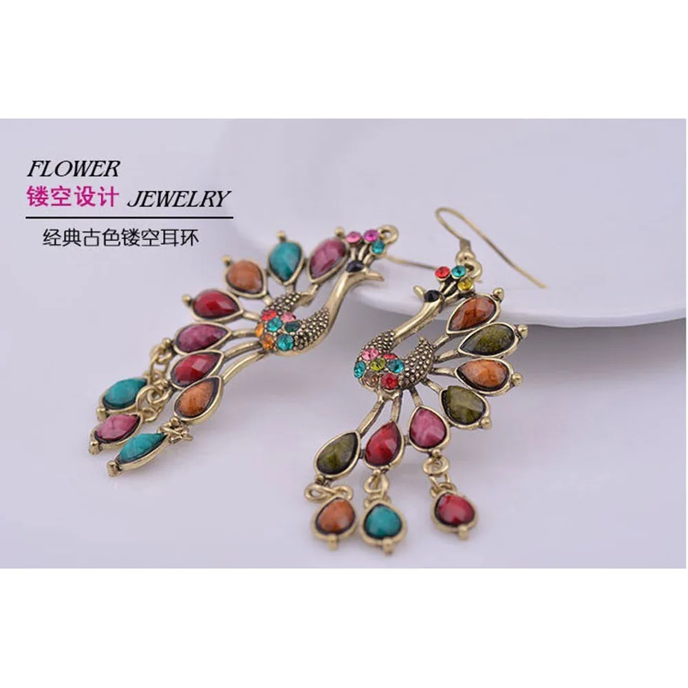 

1 Pair Fashion Bohemian Drop Earrings Fringed Long Section Of Beads Pendant Creative Peacock Dangle Earring Jewelry Accessories