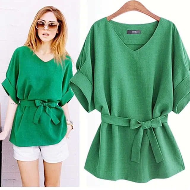 european ladies blouse summer women cotton linen tunic shirt v neck green blouse plus size