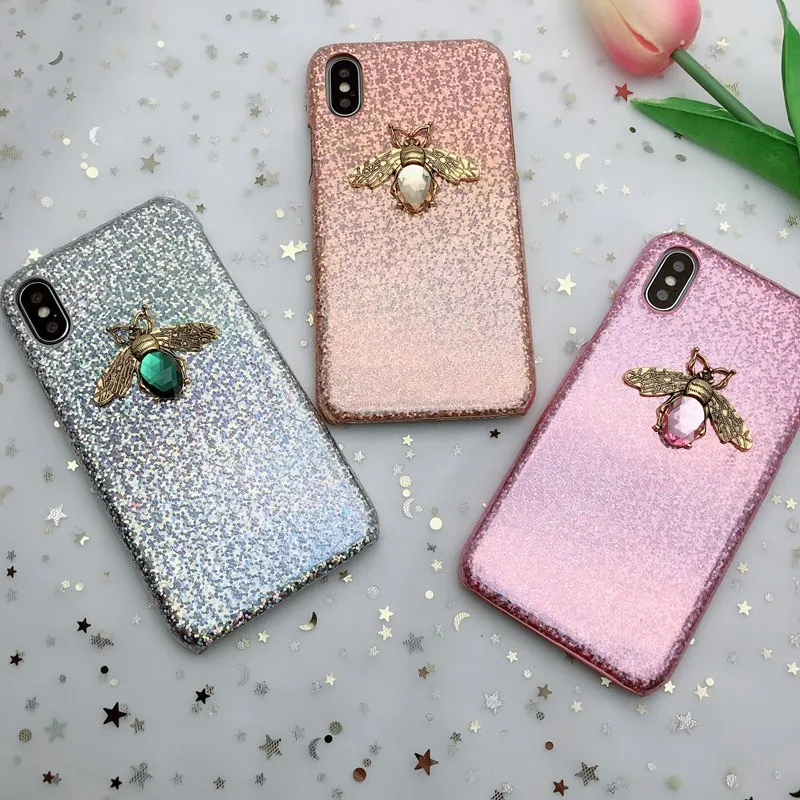 Модный Блестящий 3D металлический блестящий чехол с Пчелой для iPhone X XR XS MAX 8 7 6 Laser