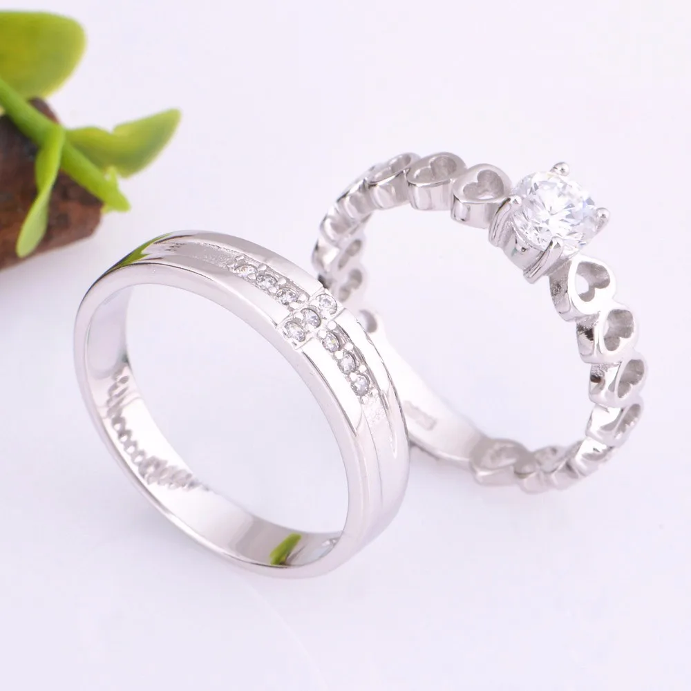 Almei сердце любовь парные серебряные кольца cz кубический циркон женские мужские Свадебные украшения Свадебные пары кольца дешевые ювелирные изделия J391
