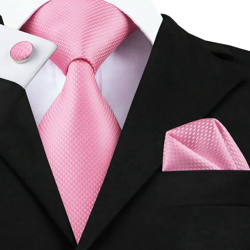 

SN-557 Pink Novelty Tie Hanky Cufflinks Sets Men's 100% Silk Ties for men Formal Wedding Party Groom