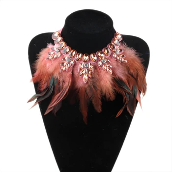 

ZMZY Women Feather Collar Necklace Boho Jewelry Glass Crystal Big Choker Statement Necklaces & Pendants Bohemia Accessories