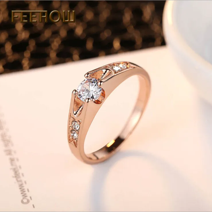 FEEHOW розовое золото цвет крепления anel feminino aneis bijoux ct циркония ювелирные