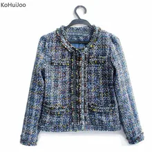 KoHuiJoo весна осень зима для женщин короткая твидовая куртка высокое качество бисер О образным вырезом шерстяное пальто Casaco Feminino