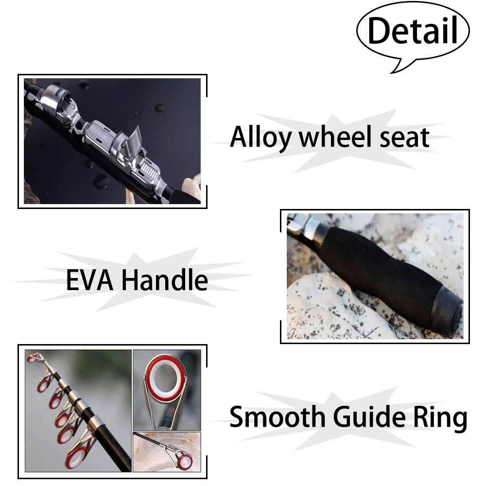 Gaining Mini Portable Telescopic Fishing Rod Spinning FRB Fish Hand Fishing Tackle Sea Rod Fishing Pole 3