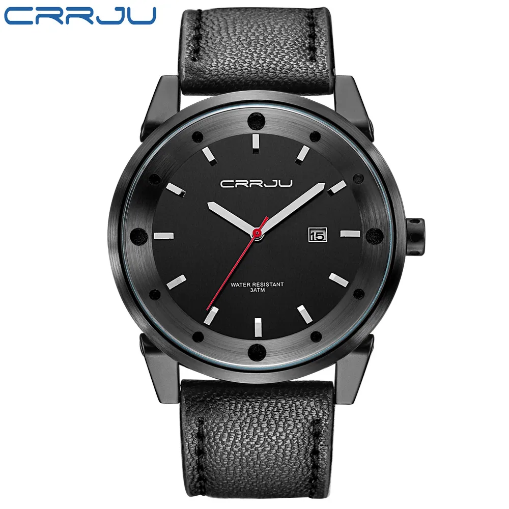 CRRJU Fashion Boutique Men Watch Top Brand Luxury Genuine Leather Strap ...