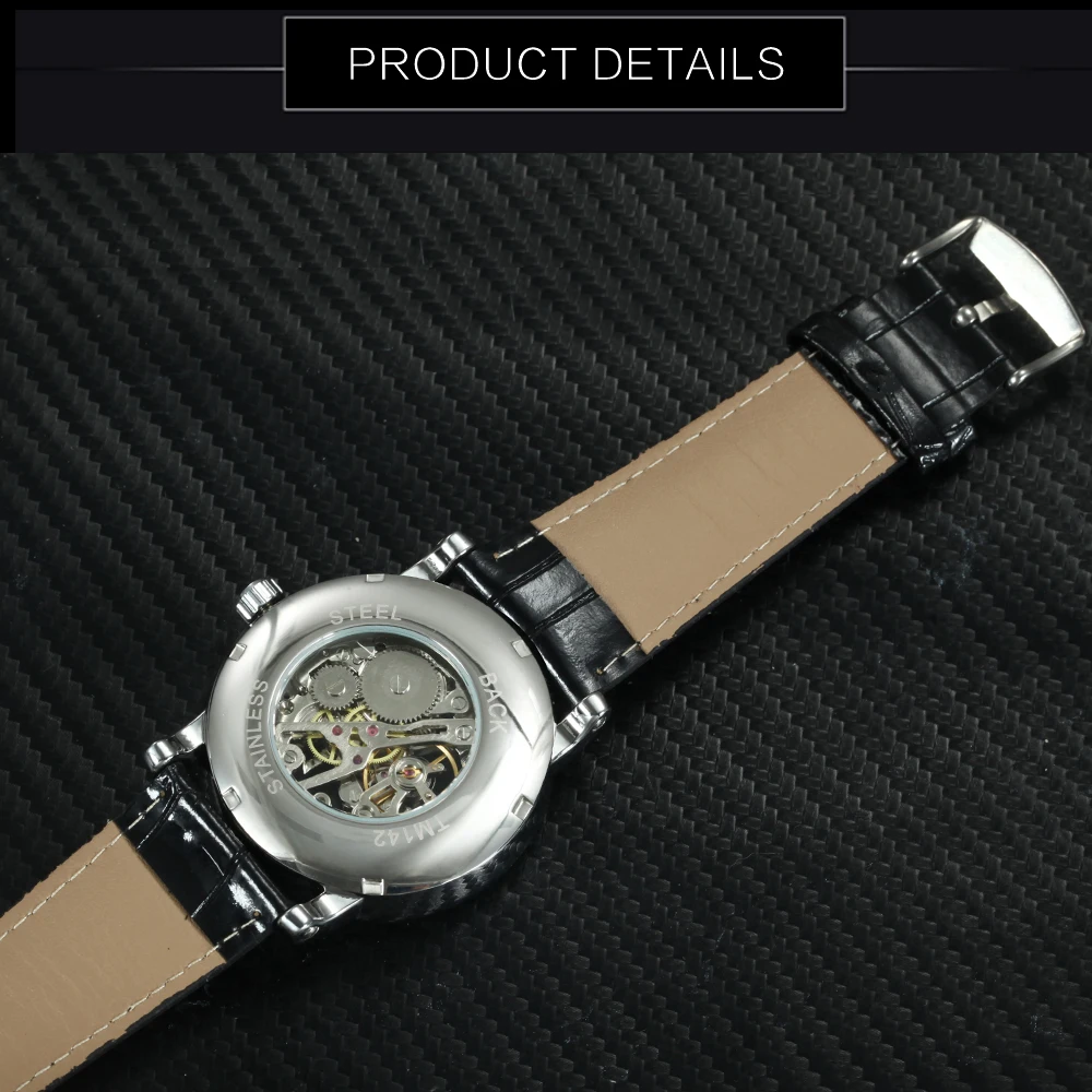 Skeleton Leather Winner Watches Numeral 3
