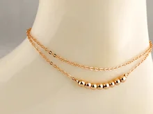 Fashion Simple Double Layer Metal Bead Anklets Girlfriend Gift Ankle Bracelet Foot Beach Jewelry