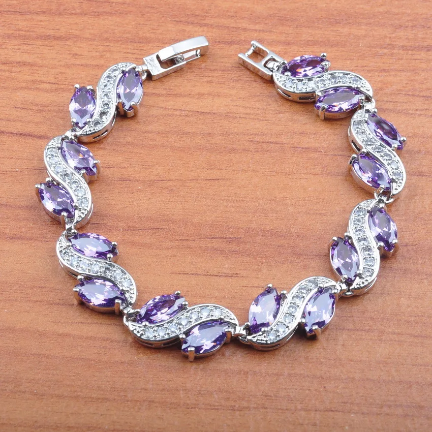 Подарки для женщин, свадебные ювелирные изделия, фиолетовый кристалл, 925 пробы, серебряный комплект ювелирных изделий, серьги/кулон/ожерелье/браслет/кольцо JS0208 - Окраска металла: Bracelet