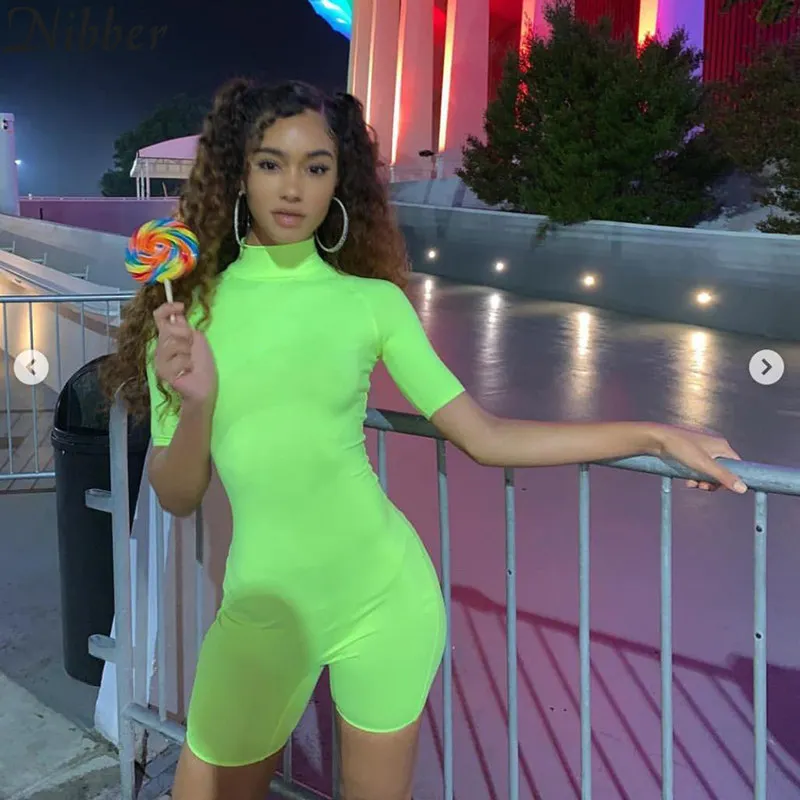

Nibber hot new Fluorescent color women playsuit short sleeve spring summer Basic Elastic casual bodysuit Jogging suit Sportswear