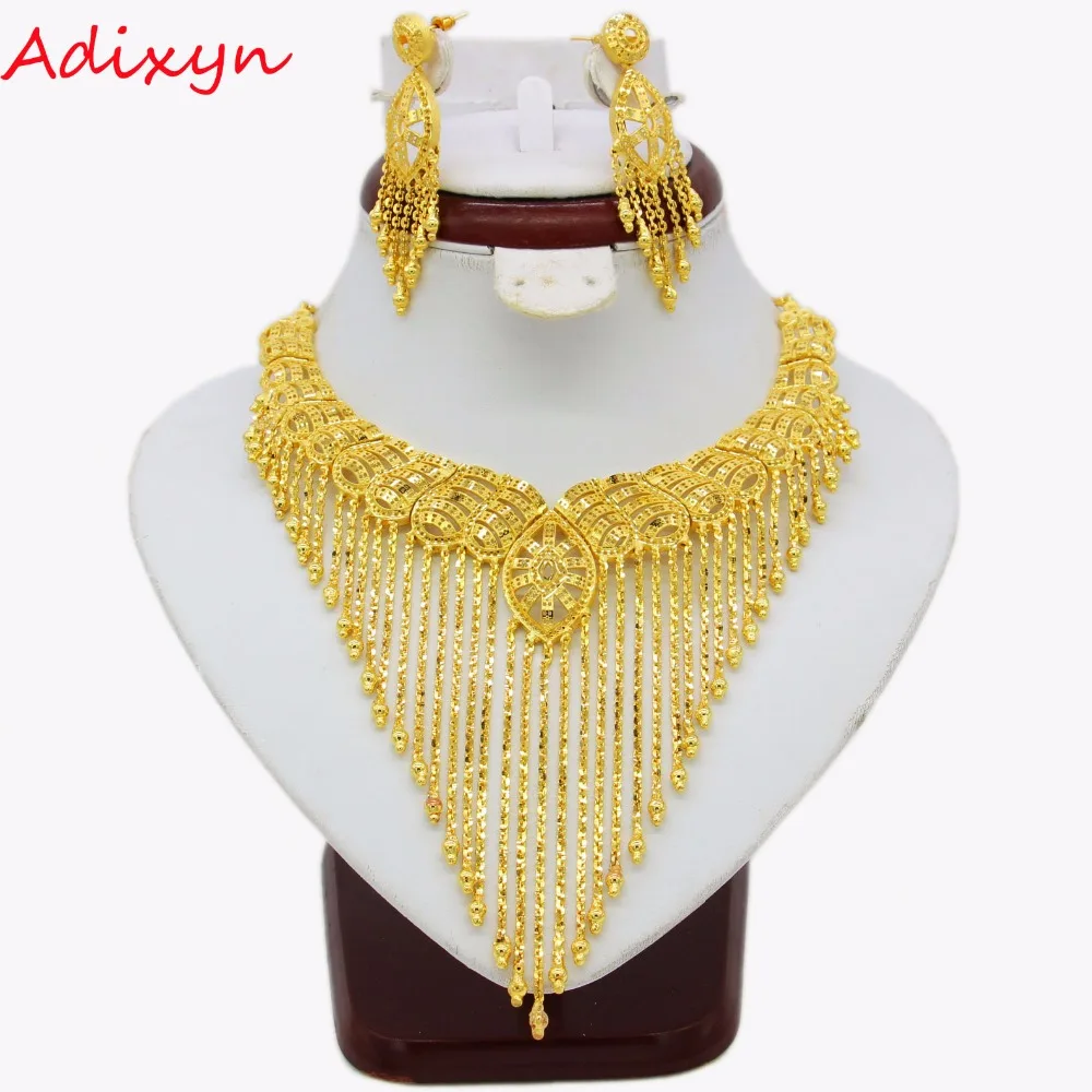 

Adixyn New Luxury Necklace Earrings Set Jewelry Gold Color Arab/Ethiopian/African/Dubai Women Girls Gifts N12193