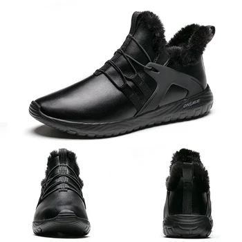 ONEMIX Men Winter Running Shoes Keep Warm Boots Waterproof Leather Sneakers Outdoor Slip On Walking Shoes Adult Ankle Snow Boots tanie i dobre opinie CN(Origin) LIFESTYLE Stability Outdoor Lawn Advanced Breathable Height Increasing Massage Medium(B M) 1328C Slip-On Marathon( 40km)
