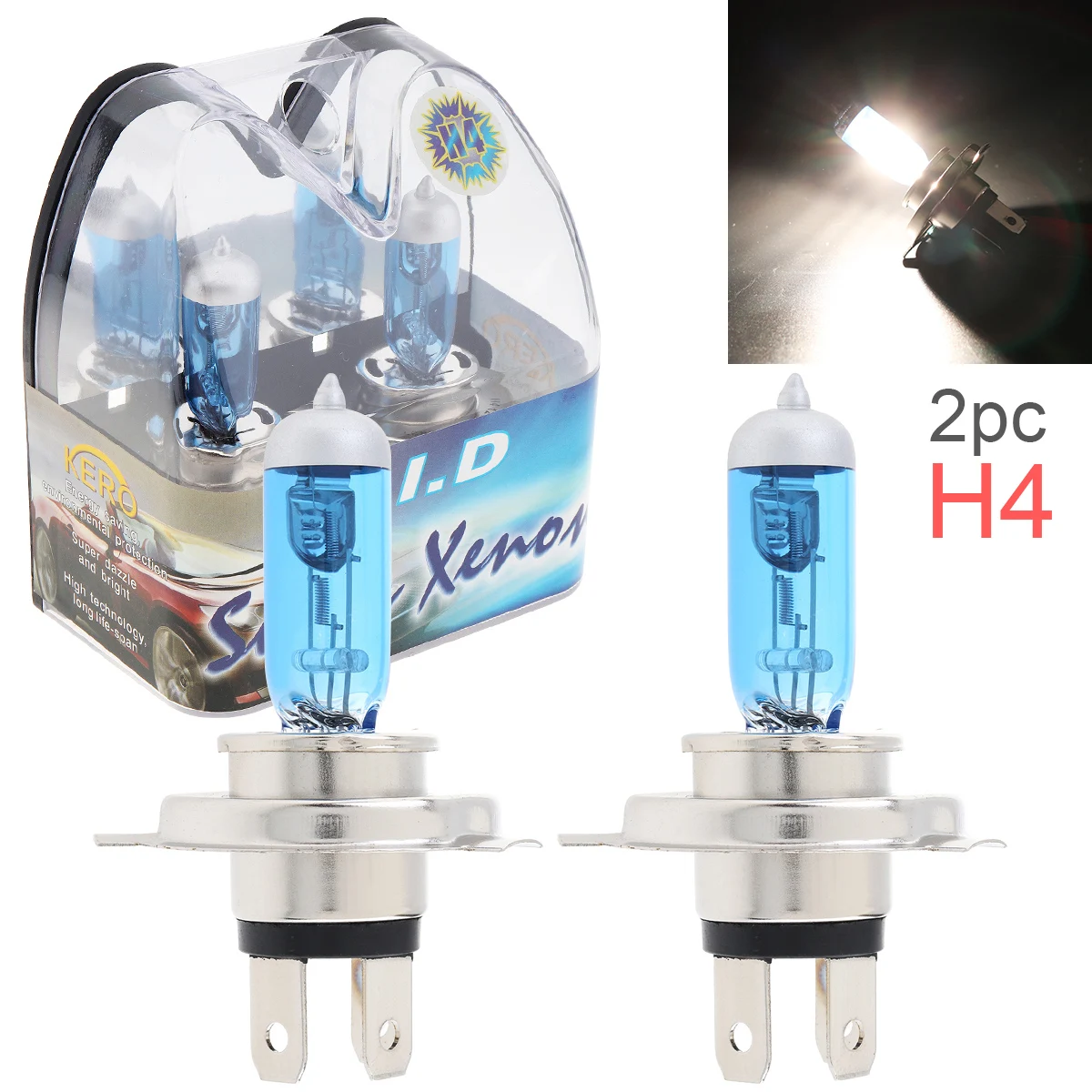 2pcs 12V H4 60/55W 6000K White Light Super Bright Car Xenon Halogen Lamp Auto Front Headlight Fog Bulb