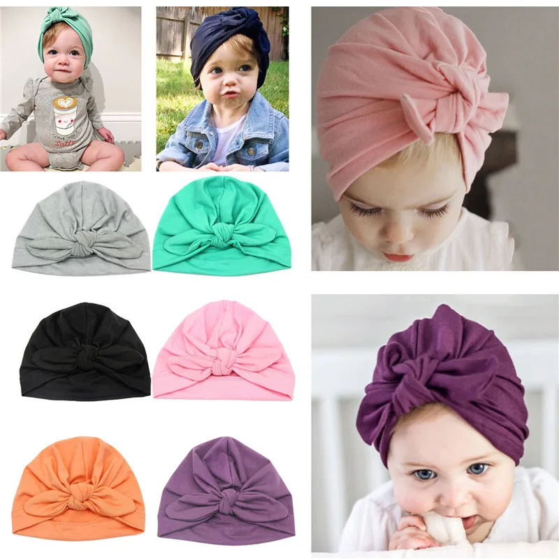New hot selling Baby Cute Hat Knotted Rabbit Ears Model Cotton Cap Headwear for girl and boy baby