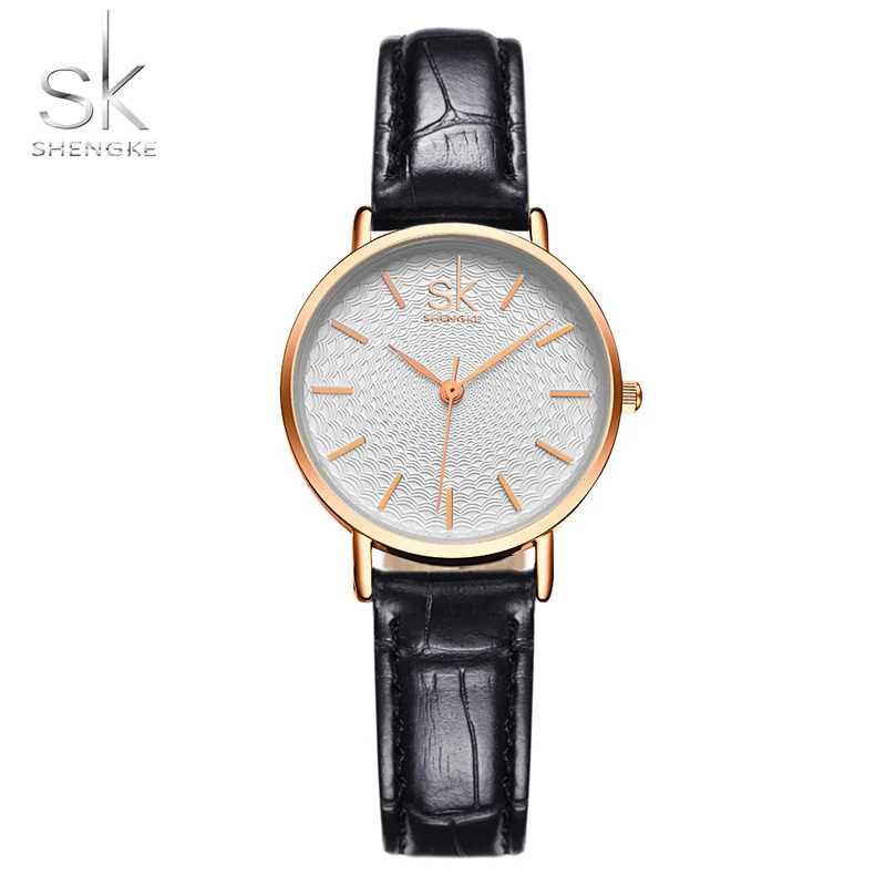 

SK Women Fashion Wrist Watches Black Leather Watchband Top Luxury Brand Female Simple Bracelet Clock Ladies Gold Wristwatch
