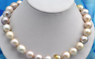 

0002987 15mm round baby pink purple reborn keshi pearl necklace