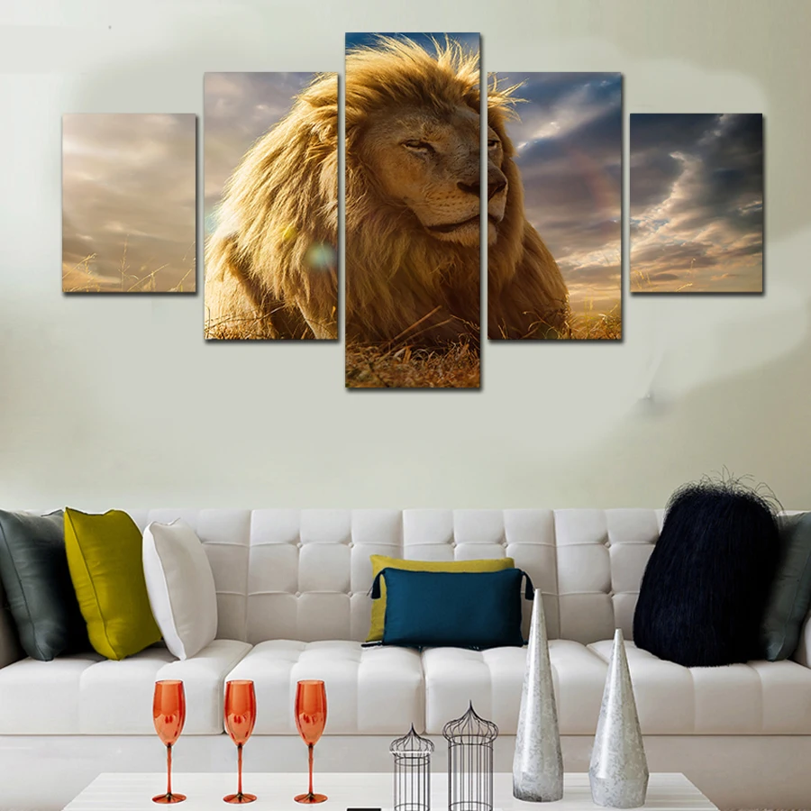 2017 5 Piece Wall Lion Art Canvas Wall Hanging Art Lion King Picture