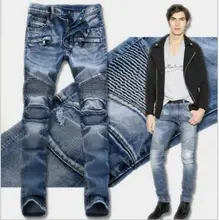 2016 mode Vintage Marke Slim Fit Männer Skinny Jeans Hosen Jogger Biker Moto Jeans Herren Black Ripped Hellblaue Jeans Männer