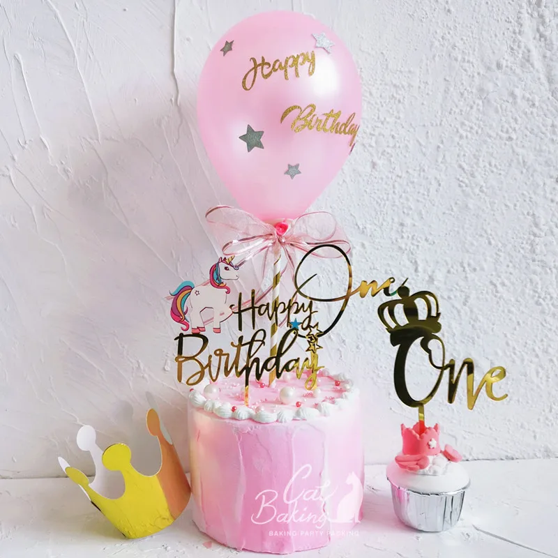 

Gold Silver Unicorn Star Banner "Happy Birthday" Crown "One" Collection Cake Topper for Party Decoration Dessert lovely Gifts