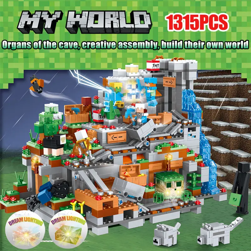My World Building Blocks Compatible LegoINGLYS Minecrafted Mini Mountain Cave Figures Module Bricks Toys For Children My World Building Blocks Compatible LegoINGLYS Minecrafted Mini Mountain Cave Figures Module Bricks Toys For Children
