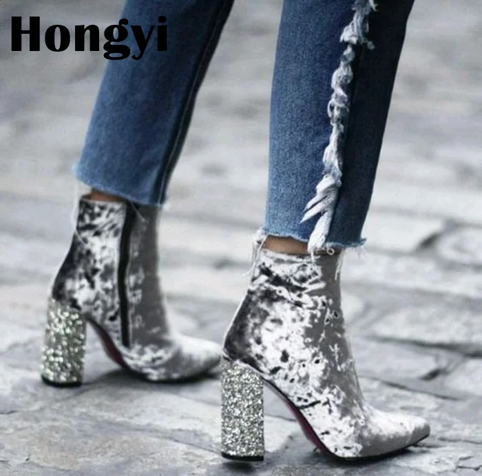 En Bout Couleur Femmes Daim Talons Mujer Color Pointu Botas Color D'hiver Bottes Cheville Épais Bloc Chaussures Gris As Cuir À Showed as Hauts Noir SZYwS5q4