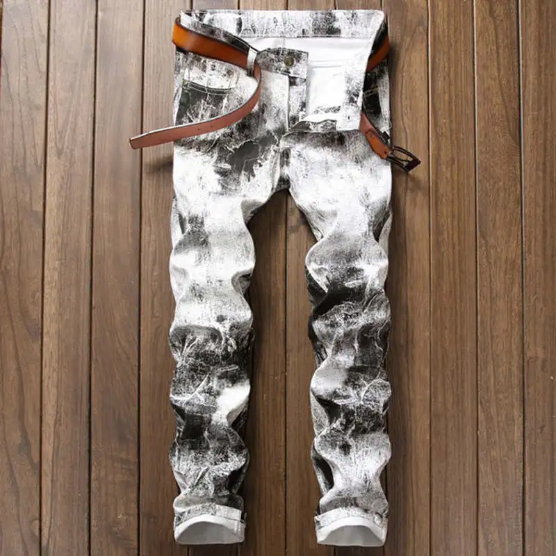 Luxury Designer 3D Printed Jeans Men Fashion Denim Mens White Jeans New