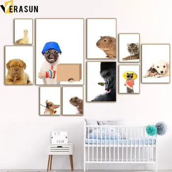 

Funny Cat Dog Puppy Gorilla Tiger Animals Wall Art Canvas Painting Nordic Posters And Prints Wall Picture Baby Kids Room Decor