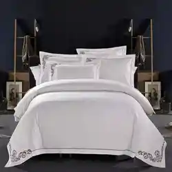 100% Египет хлопок белый Вышивка Роскошные Постельное бельё King Queen Размеры Royal hotel покрывало Набор пододеяльников для пуховых одеял кровать