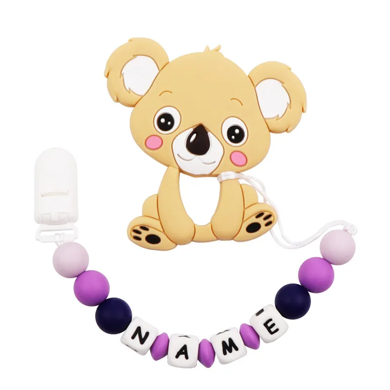 TYRY. HU 1 шт. цепочка для соски с именем ребенка и прорезыватель коала BPA бесплатно для прорезывания зубов, игрушка в подарок, пищевые Силиконовые Бусины - Цвет: C