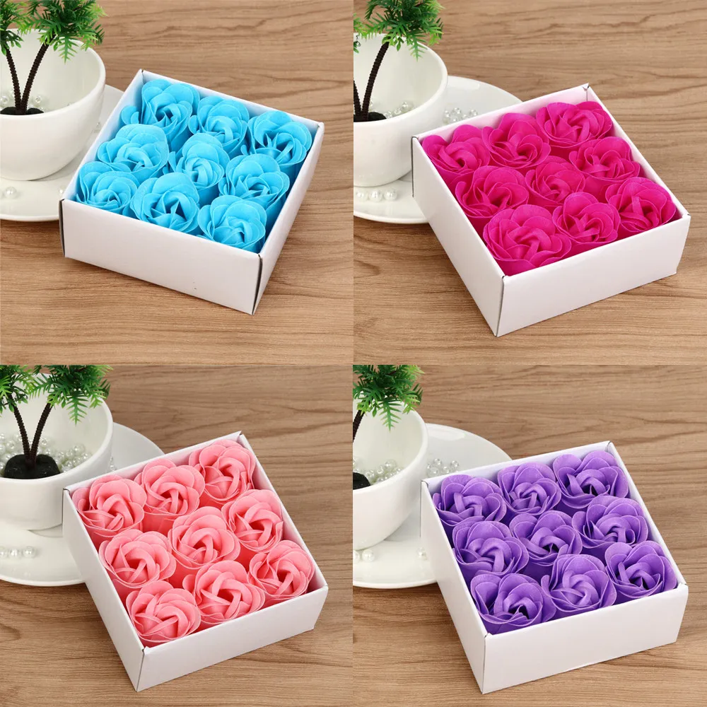 2019 9Pcs sweetly Scented Rose Flower Petal Bath Body Soap Wedding