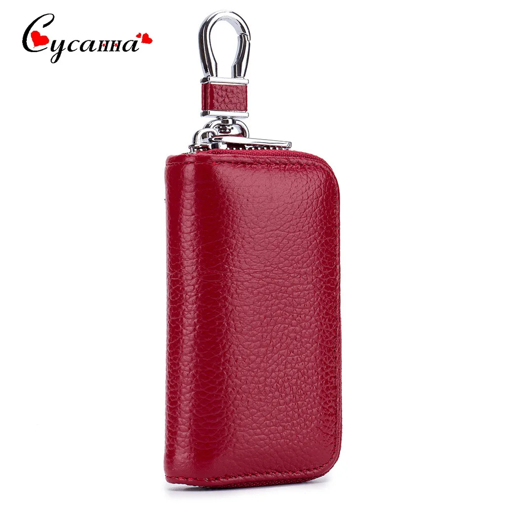 

Genuine Leather Keychain Holder Pouch Purse Key Cover Bag Fashion Men Key Holder Organizer Cowhide Zipper Car Key Case