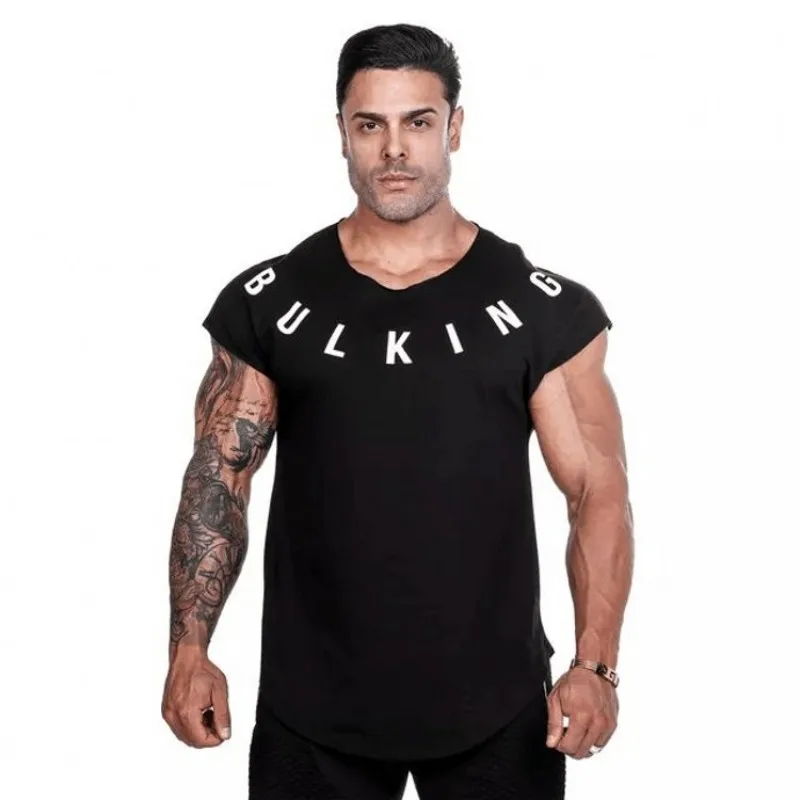 BULKING Brand Men cotton t shirts fashion Casual gyms Fitness workout