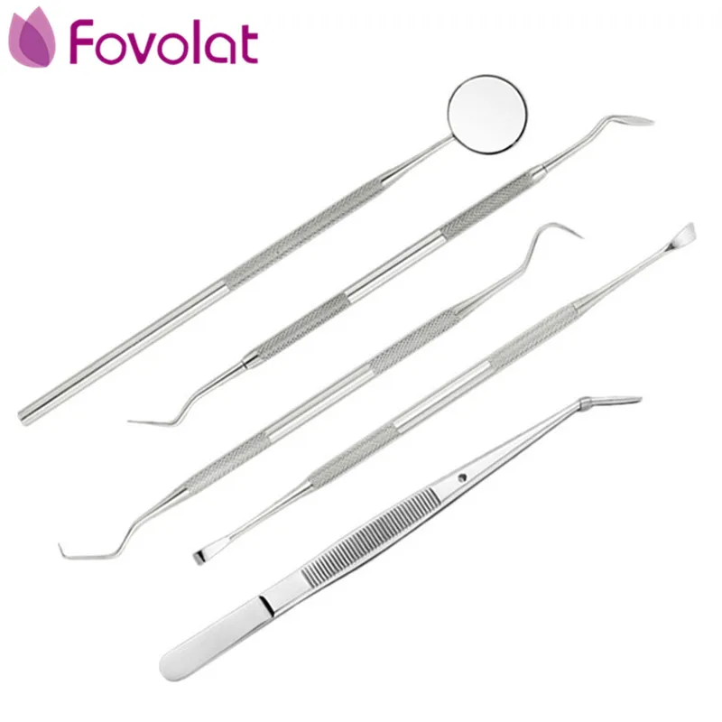 5Pcs Double end Hook Probe Dental Tools Mirror Tweezers Dental Lab