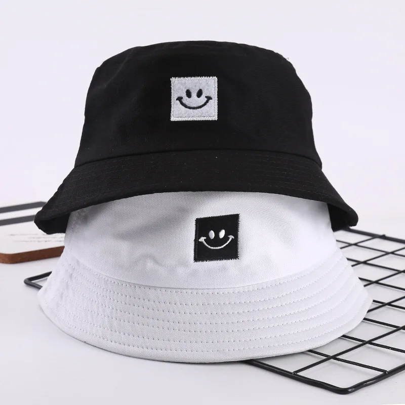 

10pcs/lot 01804-luyi smile face colth embroidery leisure sun cap men women bucket hat wholesale