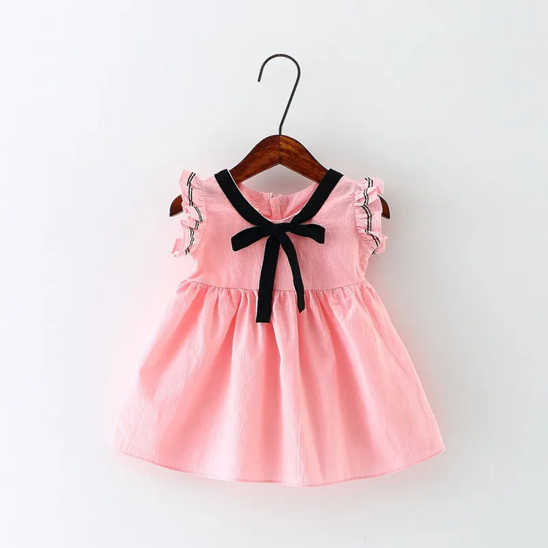 Элегантное летнее платье для маленьких девочек с бантом и рюшами, платья для малышей, хлопковая одежда для маленьких девочек, 4 цвета