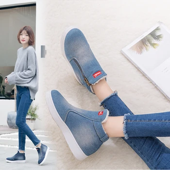 

2019 new winter women snow boots denim student flats fashion women of autumn boots winter warm ankle boots plus size 35-44